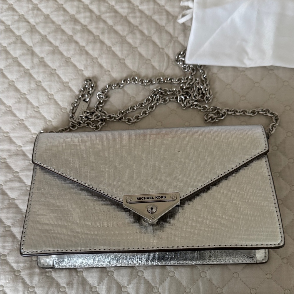 Michael Kors Metallic Silver Clutch